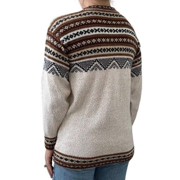 Peruvian Unisex 100% Alpaca Geometric Fair Isle Crew Neck Soft Hippie Sweater M - Picture 5 of 6